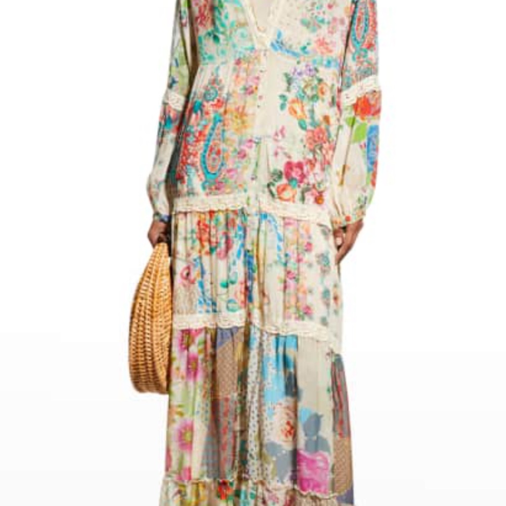 💓Gorgeous Bohemian Johnny Was Floral Patchwork Dress with Slip Included - Picture 7 of 14